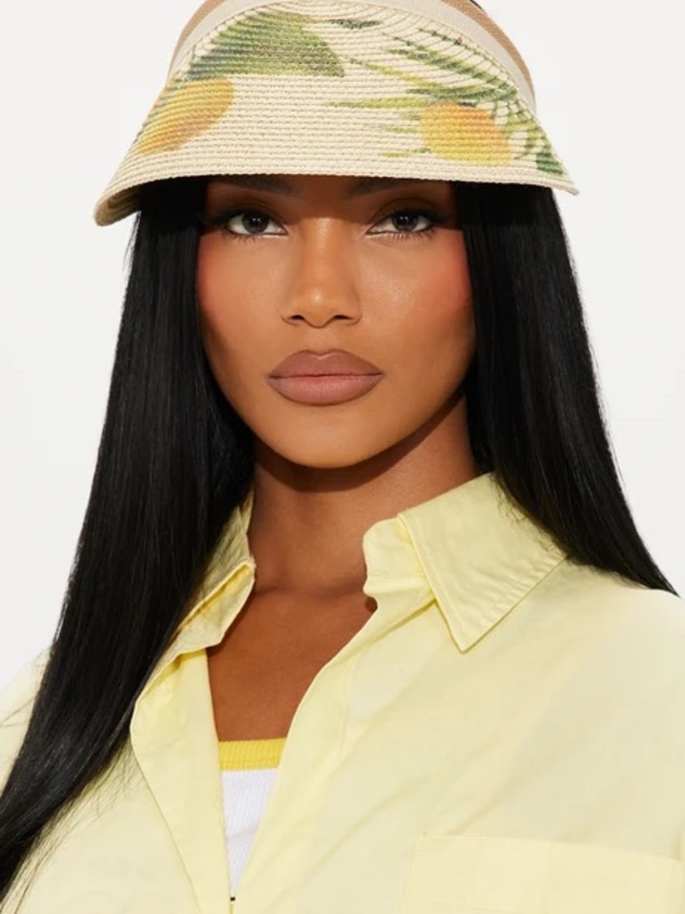 Fashion Nova Lemon Straw Visor Hat in Yellow and Green